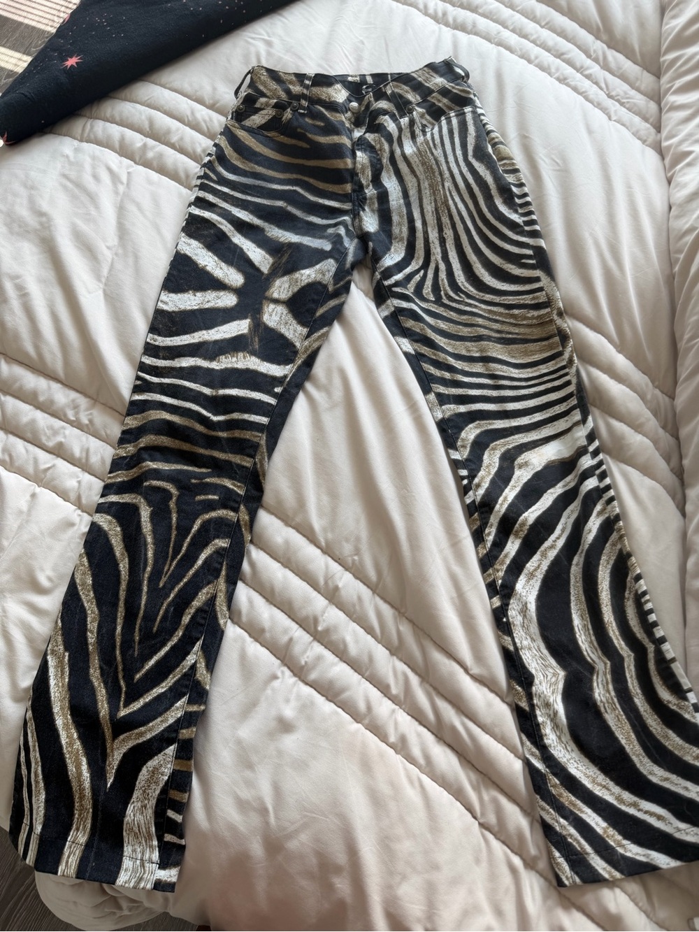 Roberto Cavalli Black and Gold Zebra-Print Women Jeans
